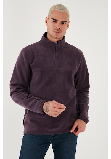Buratti Regular Fit Anti-Pilling Tüylenme Yapmayan Dik Yaka Kalın Kışlık Şardonlu Erkek Polar 5896700 Mor