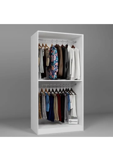 Lucas 6 Kapaklı 10 Raflı Elbise Dolabı - Gardırop Seti Beyaz 282 Cm Beyaz