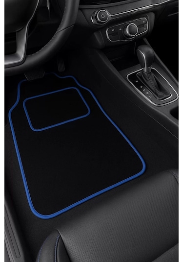 5 Parça Universal Topuk Destekli Oto Halı Paspas Takımı Kenar Renk Mavi