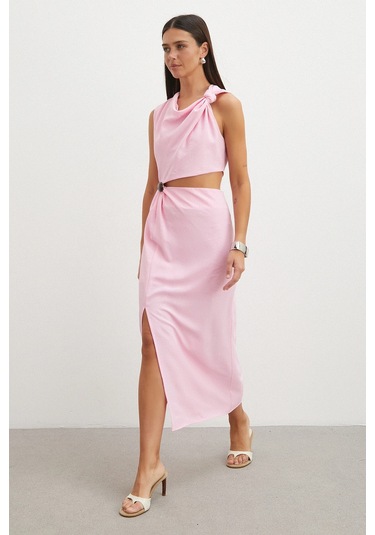 Uterpe Drapeli Cut-out Elbise Pembe