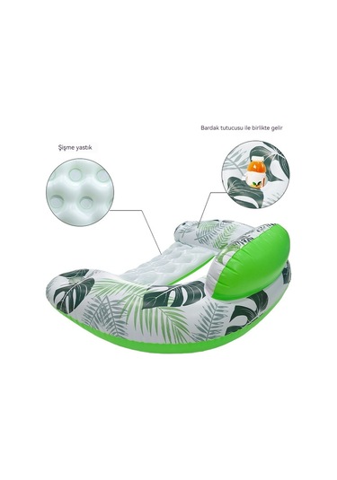 Ikkb Pvc Baskılı Bardak Tutuculu Katlanabilir Kalınlaştırılmış Tek Sırtlı Şişme U Şeklinde Koltuk Yüzen Yeşil