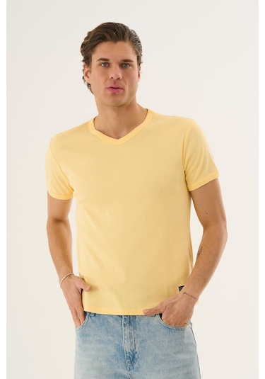 Alexander Gardi V Yaka Kısa Kollu Erkek T-shirt Sarı