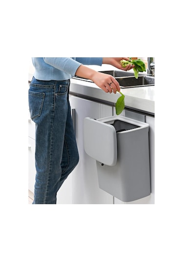 Suntek Plastik Çöp Kutusu Sepeti Ev İçin Duvara Monte 2.4galon Gri