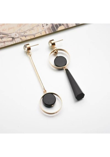 Moveevo Altın Renkli合金材质 Uzun Tek Çubuk Asimetrik Minimalist Geometrik Küpe Gold