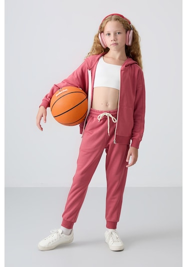 Tommy Life Yaban Gülü Pamuklu İçi Tüylü Yumuşak Dokulu Standart Fit Nakışlı Kız Çocuk Eşofman Takım - 75148 Gül Kurusu