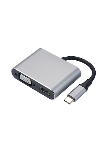 Dofolink Gri 4-in-1 Usb-c Adaptörü: Hdmı/vga Ekran Çıkışı, Usb 3.0 Veri Ve 100w Şarj Portu - Çoklu Cihaz Desteği
