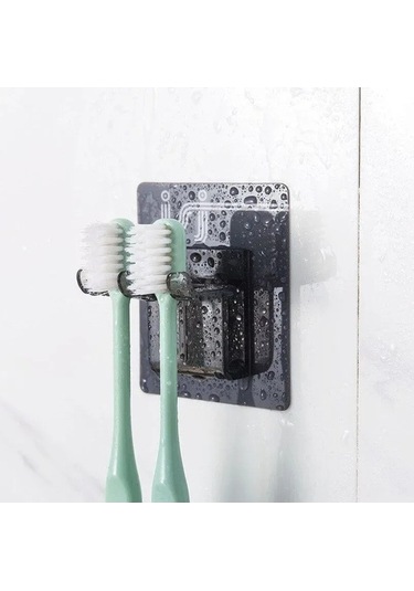 Besthome1 Otomatik Yapıştırıcı Banyo Fırça Tutucu Seti, Plastik, Siyah, 2 Adet, 7x6.1x4 Cm Gri Gri