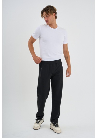 Shooter Sportswear Mevsimlik Antrasit Erkek Eşofman Altı Rahat Kalıp Fermuar Cepli Düz Paça Siyah