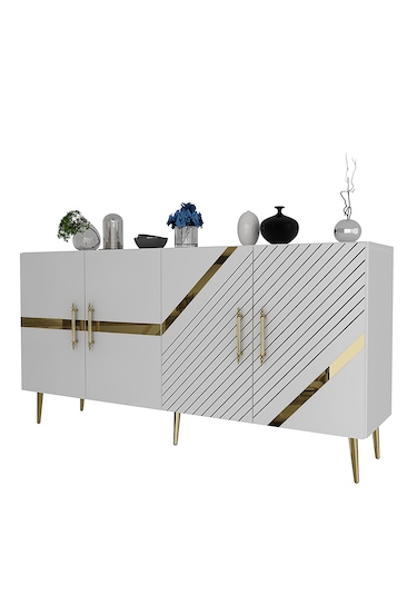 Pınar Konsol Tv Sehpası Çok Amaçlı Dolap 150 Cm Beyaz Altın