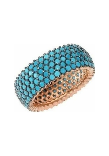 Omar Silver Kadın Nano Beş Sıra Turkuaz Rose Taşlı Tamtur Yüzük