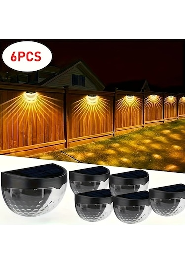 Motion003 6 Adet Güneş Enerjili Led Duvar Lambası Kara Kabuk Beyaz Işık Dış Mekan Bahçe Merdiven Aydınlatma Abs Malzeme Kolay Kurulum Ahşap