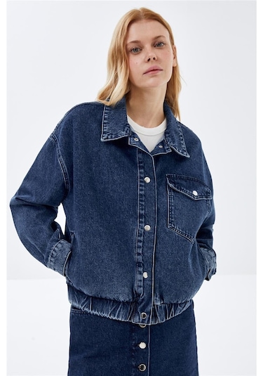 Koyu Mavi Cep Detaylı Denim Bomber Ceket-koyu Mavi Koyu Mavi