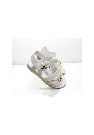 Yumuşak Taban Rahat Taşlı Tokalı Kız Çocuk Sandalet Beyaz