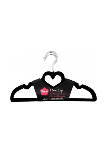 5 Adet Kadife Kaydırmaz Elbise Askısı Kalp Model Siyah