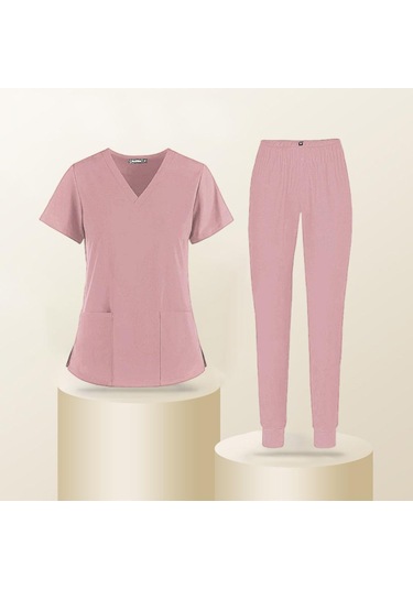 Homyl Rahat Hemşirelik Ovma Seti Spa Üniformaları Xl-pembe