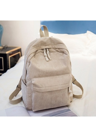 Soft Fabric Backpack Female Corduroy Design School Backpack For Teenage Girls Women Light Brown Kahverengi