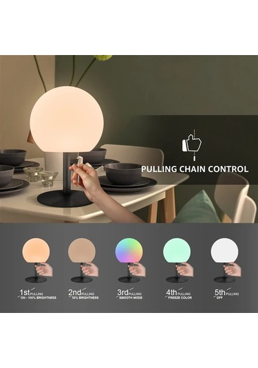 Besthome1 Gri Yuvarlak Led Masa Lambası Çok Renkli Işık Parti Ev Aydınlatma İp Şalterli Gri