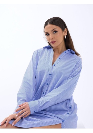 The İstanbul 5857 Elbise-mavi Beyaz Çizgili Altın