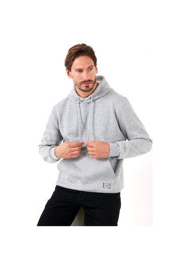 Buratti Regular Fit Kapüşonlu Kanguru Cepli Içi Tüylü Yumuşak Şardonlu Erkek Sweat 5905281 Gri Melanj