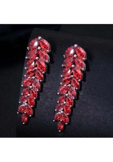 Novahub Kırmızı Wwj Zirkonya Küpe, Uzun Damla Model, Beyaz Ve Kırmızı, Damla Küpe Takı, Partiler İçin Kırmızı