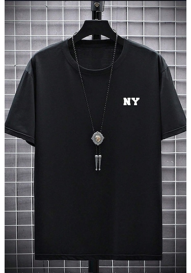 Erkek Ny Baskılı Oversize Tshirt Siyah