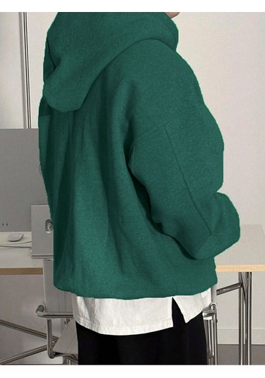 Genius Store Erkek Kapüşonlu Oversıze Sweatshırt 3 İplik Şardonlu Sweatshirt Nefti