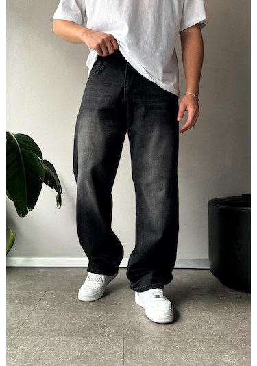 Flaw Çizgi Detay Baggy Jean Siyah Siyah