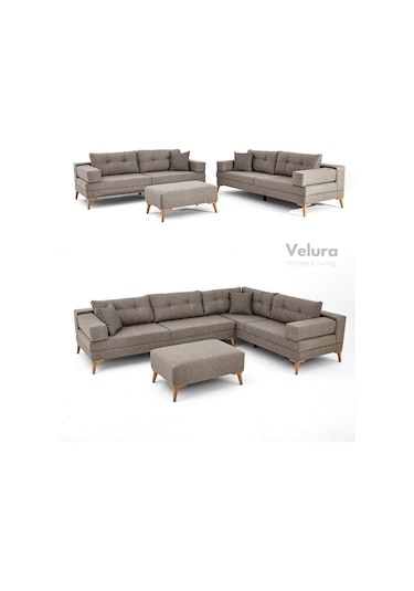 Zeri 3+3+3 Yataklı Puzzle Modüler U Köşe Koltuk Takımı & Puflu Köşe Takımı - Sütlü Kahve 160 Sütlü Kahve