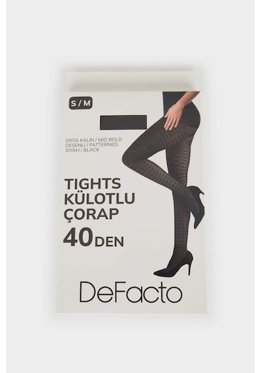 DeFacto Kadın Desenli 40 Denye Premium Külotlu Çorap E8666AXNSBK27