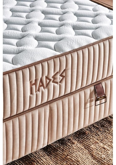 Hades Lüks Baza Ve Başlık Seti 160x200 Cm Çift Kişilik Baza Ve Başlık Takımı Krem Özel Kumaş
