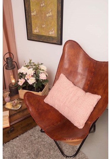 Peraluna Foam Pıllow Şifon Şerit Triko Yastık Kılıfı 60x40 Cm Pudra - Pudra