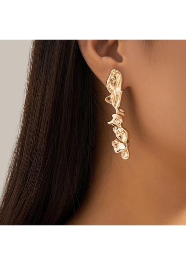 Vkemall Altın Renkli Allüminyum Küpe Düzensiz Katlanmış 3d Tasarım 6.2cm Uzunluk Bireysel Stile Uygun Gold