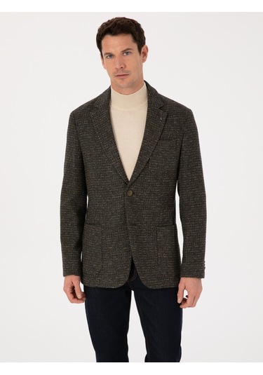 Cacharel Haki Slim Fit Yün Karışımlı Spor Ceket Yesıl