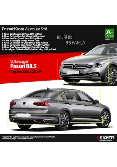 S-dizayn Vw Passat B8.5 Impression Krom Aksesuar Seti 33 Parça 2019-2023 A+kalite