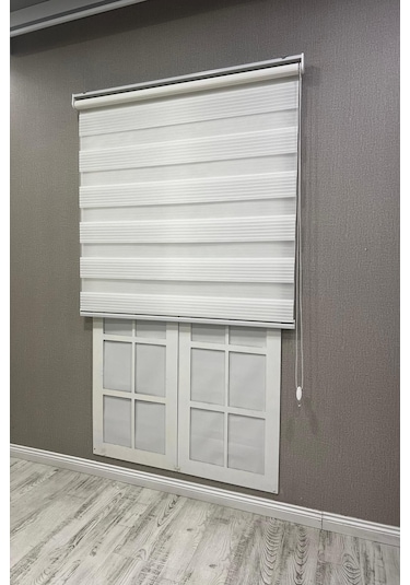 Zebra Stor Perde Geniş Plise Güneşlik Perde Beyaz Beyaz