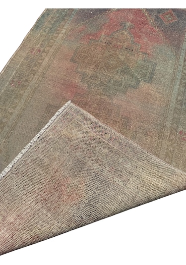 El Dokuması Vintage Taşpınar Halısı 128x248 Renkli Eskitme Halı Renkli