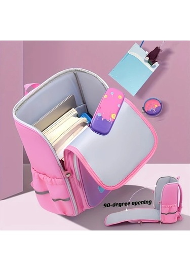 Dream011 Pembe Geniş Boyut İlkokul Çantası 2-6 Sınıflar İçin Yük Azaltma Sırt Koruma Ultra Hafif Pembe