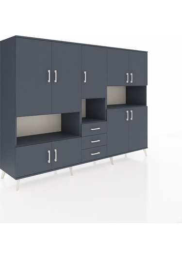 Hyperion Dolap 13 Raflı 3 Çekmeceli 9 Kapaklı 220x44x163 Antrasit Antrasit-antrasit