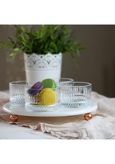 Akayev Mermer Beyaz 25 CM Rose Gold Boncuk Ayak Elysia 4'lü Reçel