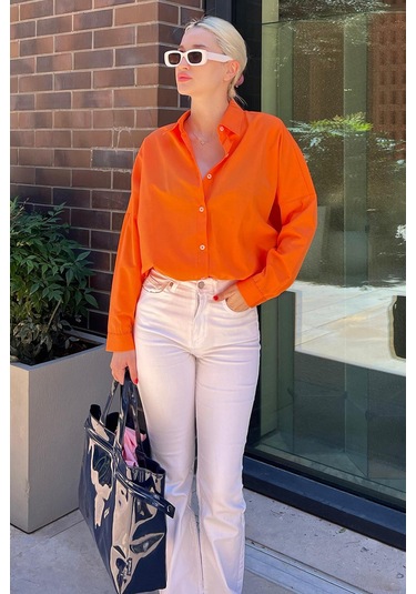 Madmext Mad Girls Turuncu Oversize Gömlek Mg1369-turuncu Turuncu