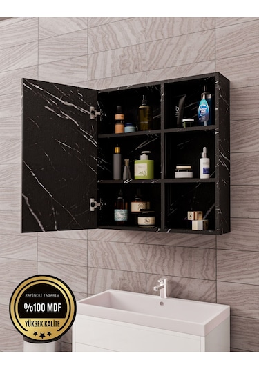 Tek Kapaklı Aynalı Banyo Dolabı Çok Amaçlı Banyo Dolabı Siyah