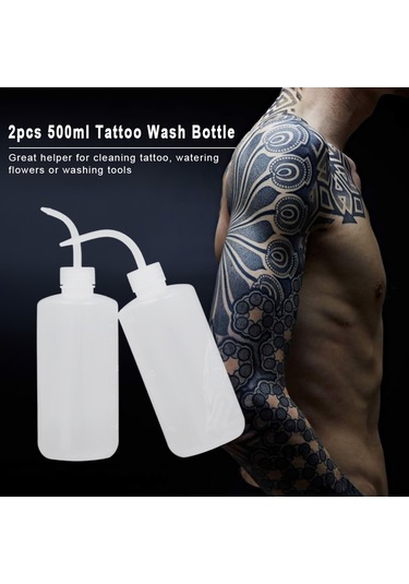 Samdoo 2 Adet 500ml Plastik Yıkama Sulukları - Tattoo Temizliği, Bitki Sulama, Laboratuvar Gereçleri İçin Eğik Burunlu, Ölçümlü, Dayanıklı