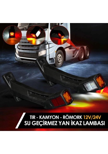 Araç Tır Kamyon Römork Karavan Yan Ikaz Lambası 3 Işıklı 12V/24V