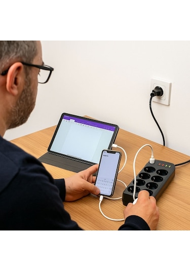 Buffer Akım Korumalı Termal Uzatma Kablosu 8 Priz, 2 Usb Ve 2 Type-c Girişli, Güçlü Çoklu Priz 0