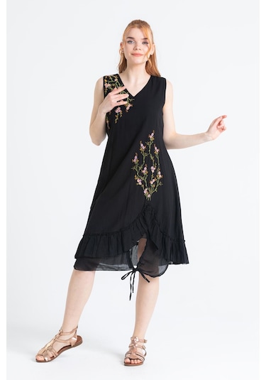 Kolsuz Vual Candan Yırtmaçlı Midi Boy Elbise Siyah Syh-siyah