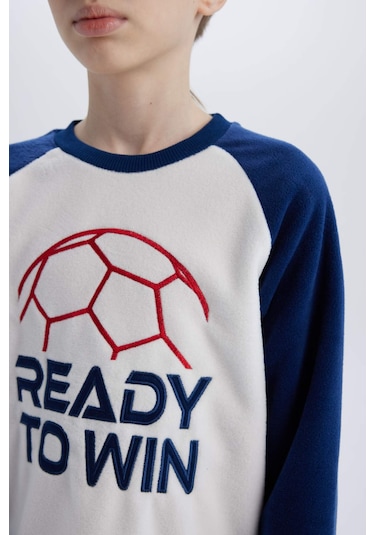 DeFacto Erkek Çocuk Polar Pijama Takımı Bisiklet Yaka Baskılı Uzun Kollu Üst Beli Lastikli Uzun Alt D8600A824CWWT34