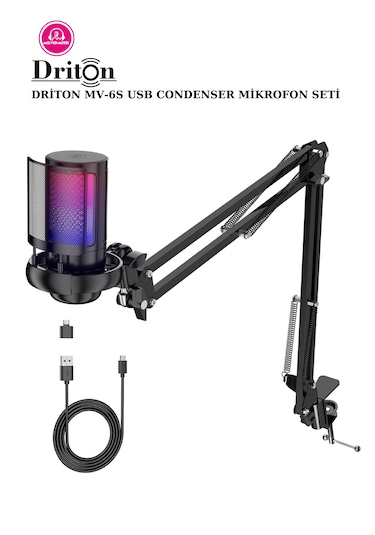Driton Driton Youtuber Mikrofon Mv-6s Siyah Rgb Usb Oyuncu Yayınc