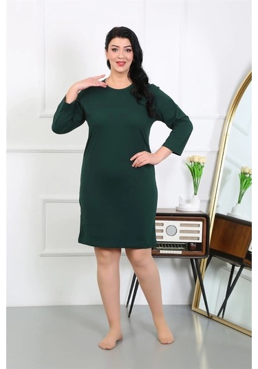 Giyim Kadın Büyük Beden Penye Gecelik Ev Elbisesi Zümrüt Yeşili Zümrüt Yeşili