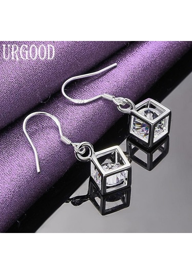 925 Ayar Gümüş Aaa Zirkon Kare Damla Küpe Takı