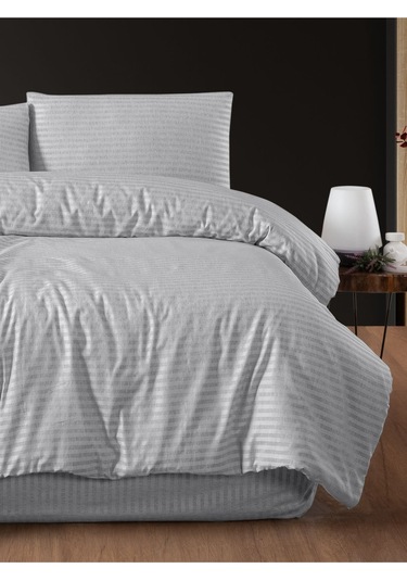 Lastikli Çarşaflı Tek Kişilik Nevresim Takımı Saten Gri Gri